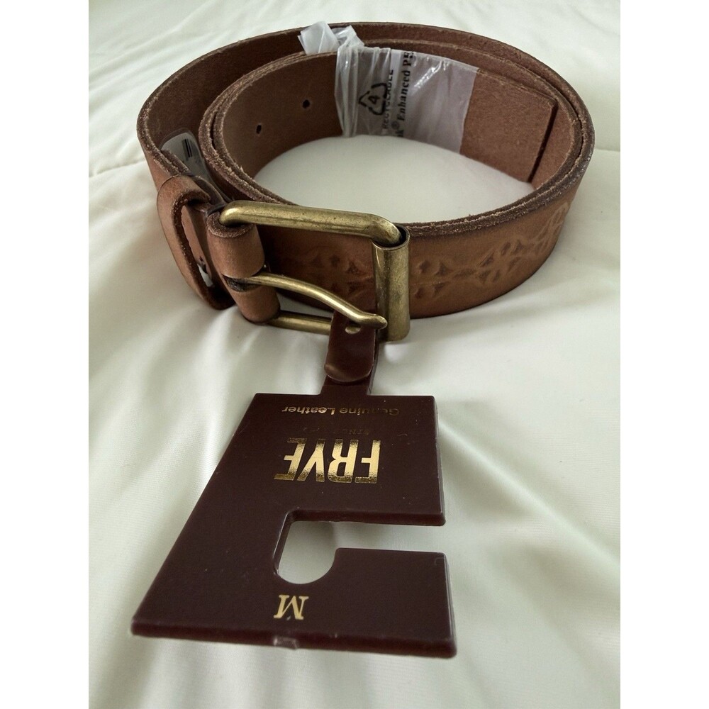 Frye Genuine Leather Belt Medium Brown Embossed Floral Western NWT